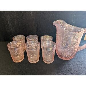 Antique IMPERIAL LENOX GLASS windmill pitcher with 6 glasses